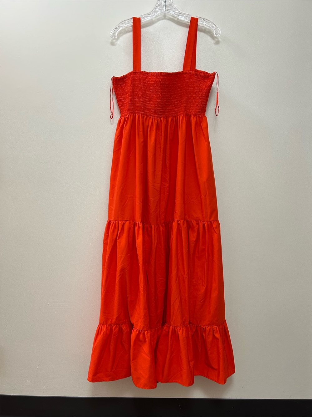 Zara Vibrant Orange Smocked Strappy Tiered Maxi Dress Size-L